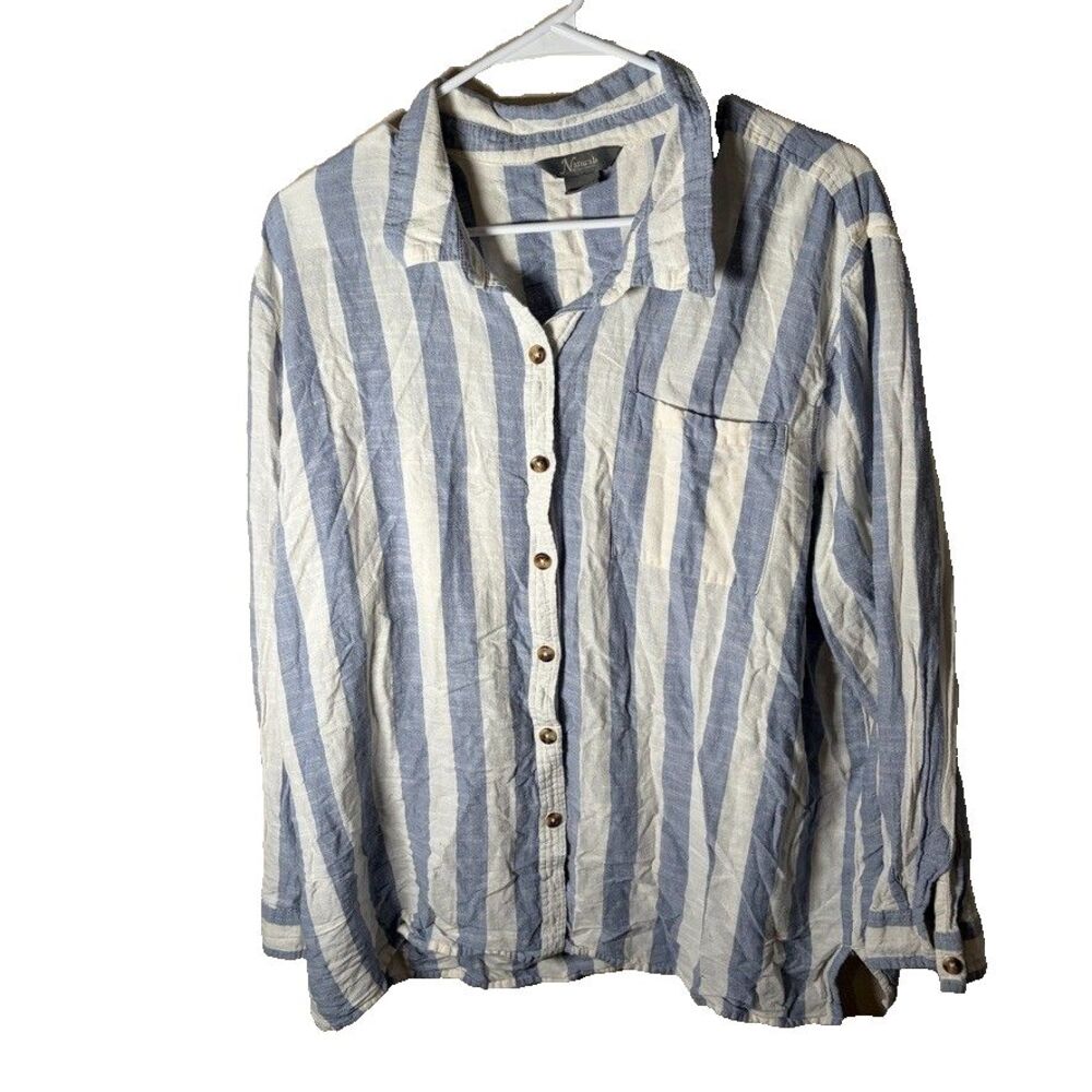 Natural Reflections Shirt Women's XL Striped Button Up Collared Cotton Blend
